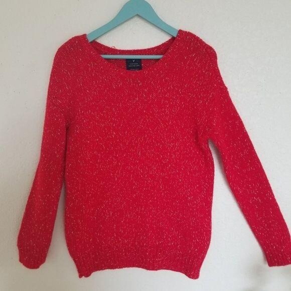 American Eagle Outfitters Vintage Boyfriend oversize Sweater Red w/ grey flex S - Picture 2 of 6